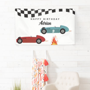 Blauw Rood Race Snelle Retro Racing Auto's Verjaar Spandoek