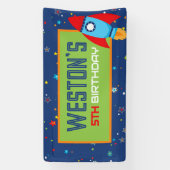 Blauw & Rood Raket Outer Space Verjaardagsbanner Spandoek (Verticaal)
