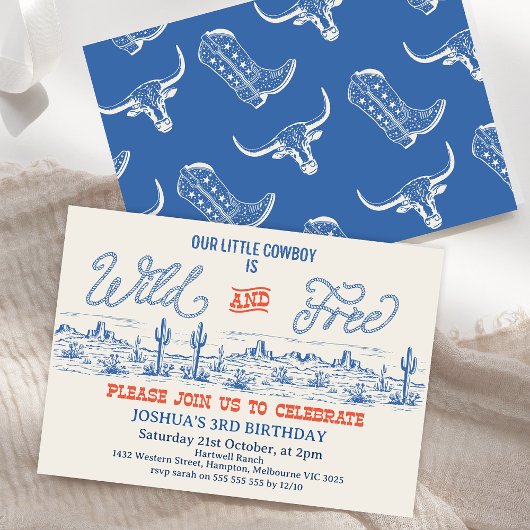 Blauw Rood Rodeo Wild en Gratis 3e Verjaardag Kaart