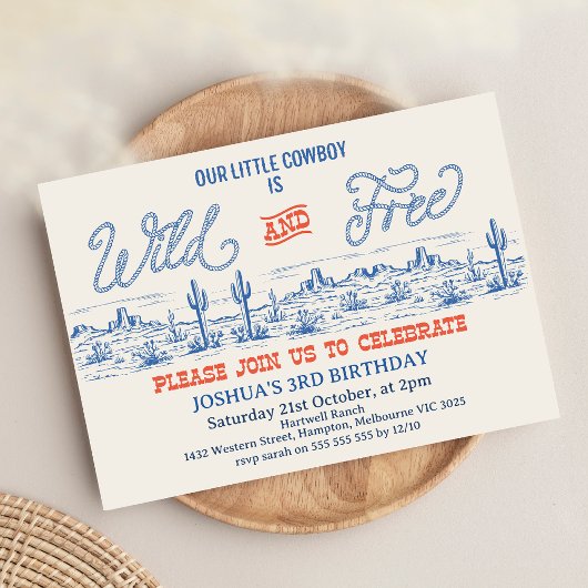  Blauw Rood Rodeo Wild en Gratis 3e Verjaardag Kaart