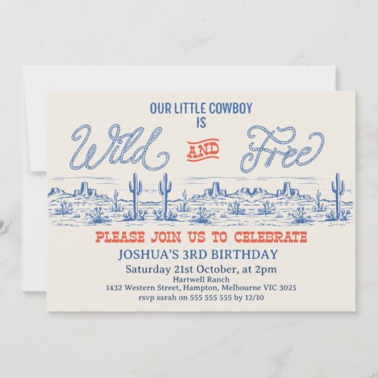  Blauw Rood Rodeo Wild en Gratis 3e Verjaardag Kaart (Voorkant)