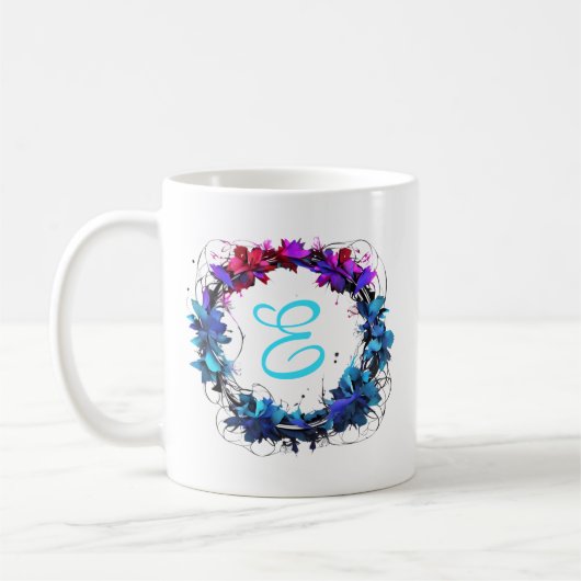 Blauw Rood Roze Bloemenkrans Initiaal Koffiemok (Links)