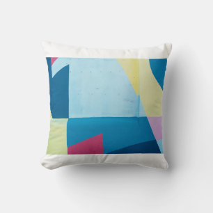 Blauw, rood, roze en geel abstract schilderij kussen
