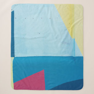Blauw, rood, roze en geel abstract schilderij sherpa deken