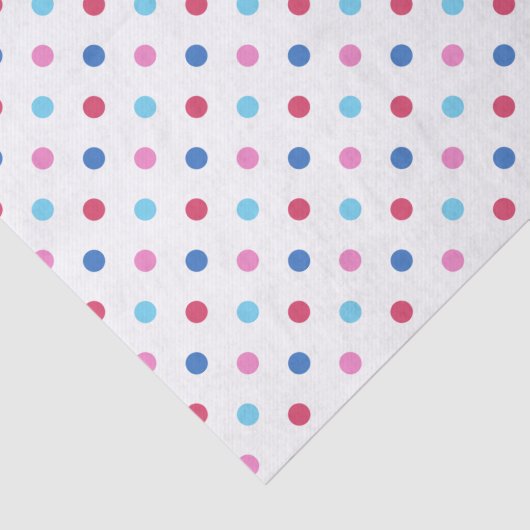 Blauw, rood, roze pokadot tissuepapier (Detail)