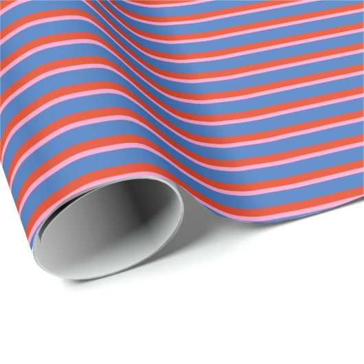 Blauw Rood Roze Retro Streep Cadeaupapier Patroon (Rol Hoek)