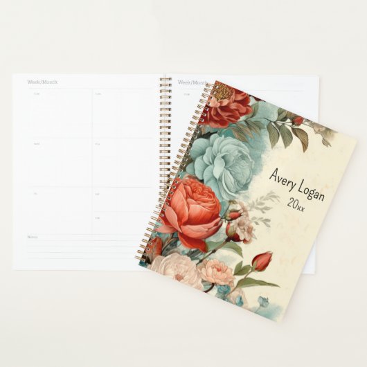  Blauw Rood Roze Waterverf Bloemen Planner (Display)