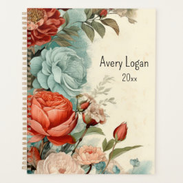  Blauw Rood Roze Waterverf Bloemen Planner