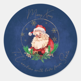 Blauw Rood Santa Classic Vintage Kerstmis Ronde Sticker