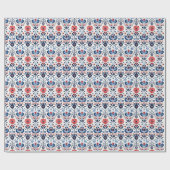 Blauw & Rood Scandinavisch Folk Ornament Cadeaupapier (Vlak)