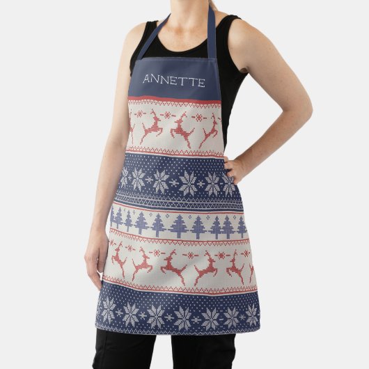 Blauw Rood Scandinavisch Kerstmispatroon Douane Schort (Insitu)