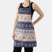 Blauw Rood Scandinavisch Kerstpatroon op Maat Schort (Insitu)