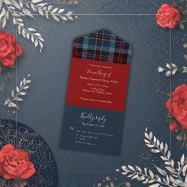 blauw rood schotse bruiloft celtic tartan plaid all in one uitnodiging