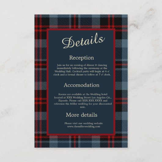 blauw rood schotse bruiloft celtic tartan plaid informatiekaartje (Voorkant)