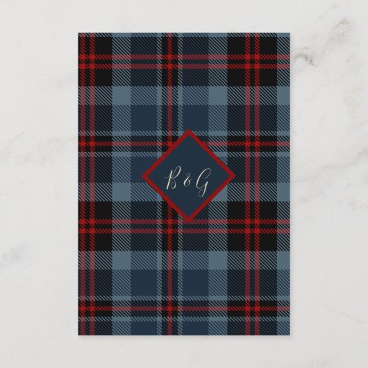 blauw rood schotse bruiloft celtic tartan plaid informatiekaartje (Achterkant)
