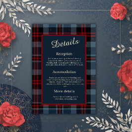 blauw rood schotse bruiloft celtic tartan plaid informatiekaartje