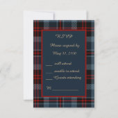 blauw rood schotse bruiloft celtic tartan plaid RSVP kaartje (Voorkant)