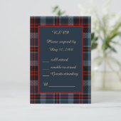 blauw rood schotse bruiloft celtic tartan plaid RSVP kaartje (Staand voorkant)