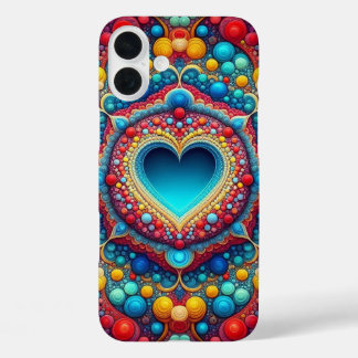 BLAUW ROOD SINAASAPPEL GEEL PSYCHADELISCH HART iPhone 16 PLUS HOESJE