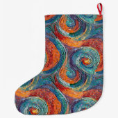 Blauw Rood Sinaasappel Swirl Grote Kerstsok (Achterkant)