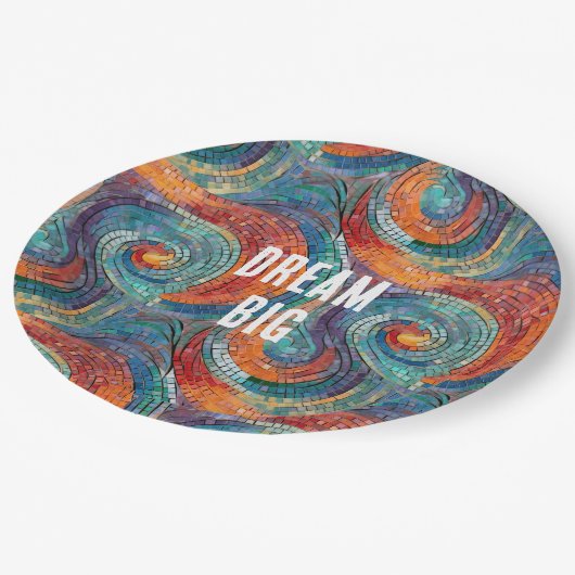 Blauw Rood Sinaasappel Swirl Papieren Bordje (Gekanteld)