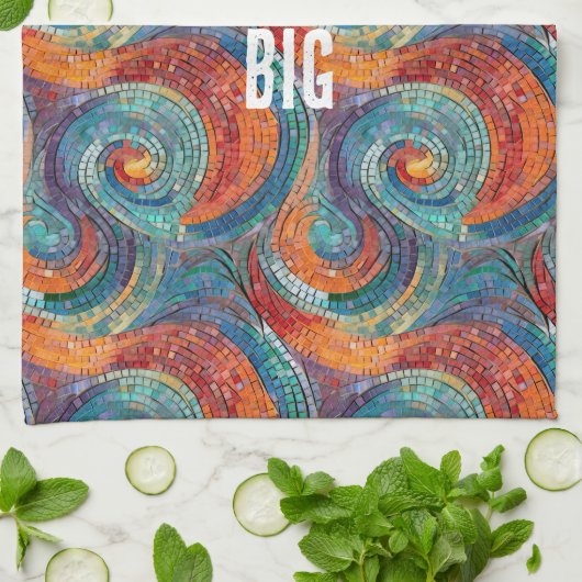 Blauw Rood Sinaasappel Swirl Theedoek (Gevouwen)