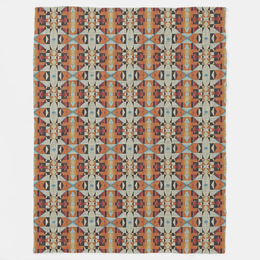 Blauw Rood Sinaasappel Taupe Bruin Zwart Tribal Ar Fleece Deken (Voorkant)