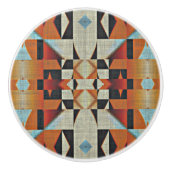 Blauw Rood Sinaasappel Taupe Bruin Zwart Tribal Ar Keramische Knop (Voorkant)