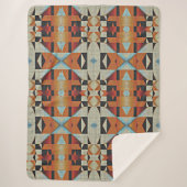 Blauw Rood Sinaasappel Taupe Bruin Zwart Tribal Ar Sherpa Deken (Voorkant)