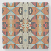 Blauw Rood Sinaasappel Taupe Bruin Zwart Tribal Ar Stenen Onderzetter (Voorkant)