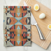 Blauw Rood Sinaasappel Taupe Bruin Zwart Tribal Ar Theedoek (Quarter Fold)