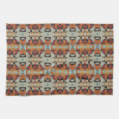 Blauw Rood Sinaasappel Taupe Bruin Zwart Tribal Ar Theedoek (Horizontaal)