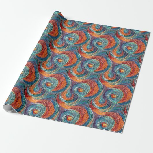 Blauw Rood Sinaasappel Turquoise Swirl Cadeaupapier (Uitgerold)