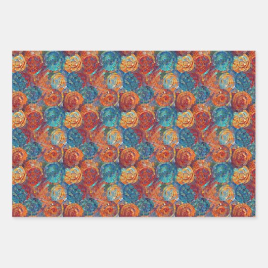 Blauw Rood Sinaasappel Turquoise Swirl Inpakpapier Vel (Voorkant 3)