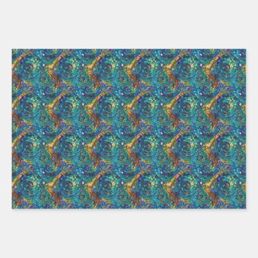 Blauw Rood Sinaasappel Turquoise Swirl Inpakpapier Vel (Voorkant 2)