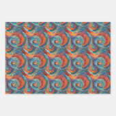 Blauw Rood Sinaasappel Turquoise Swirl Inpakpapier Vel (Voorkant)