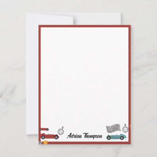 Blauw & Rood Snel Retro Vintage Racerauto's Kinder Notitiekaartje (Voorkant)