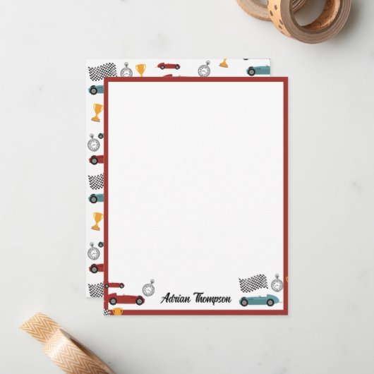 Blauw & Rood Snel Retro Vintage Racerauto's Kinder Notitiekaartje (Voorkant / Achterkant in situ)