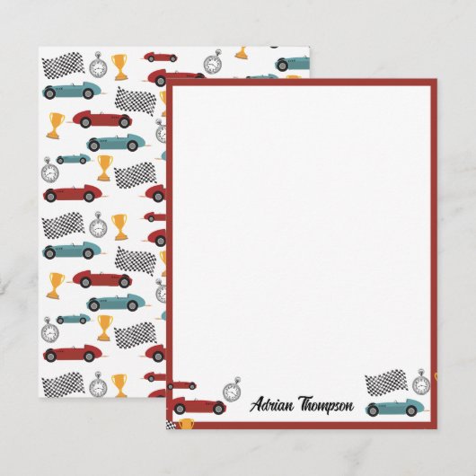 Blauw & Rood Snel Retro Vintage Racerauto's Kinder Notitiekaartje (Voorkant / Achterkant)