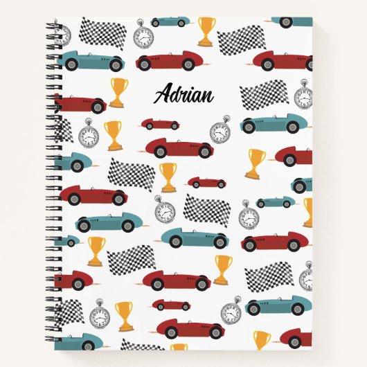 Blauw & Rood Snel Retro Vintage Racerauto's Notitieboek (Voorkant)