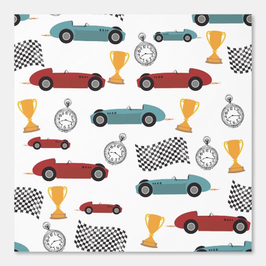 Blauw & Rood Snelle Retro  Racing Auto's Behang (Voorkant)
