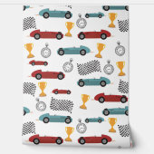 Blauw & Rood Snelle Retro Racing Auto's Behang (Afrollen)