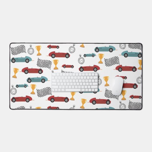 Blauw & Rood Snelle Retro Racing Auto's Bureaumat (Keyboard & Muis)