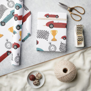 Blauw & Rood Snelle Retro  Racing Auto's Cadeaupapier