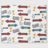 Blauw & Rood Snelle Retro  Racing Auto's Cadeaupapier (Vlak)