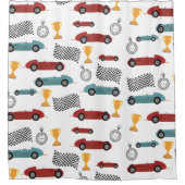 Blauw & Rood Snelle Retro  Racing Auto's Douchegordijn (Voorkant)