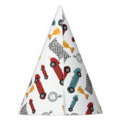 Blauw & Rood Snelle Retro Racing Auto's Feesthoedjes (Achterkant)