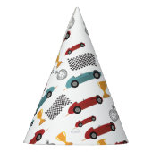 Blauw & Rood Snelle Retro Racing Auto's Feesthoedjes (Links)