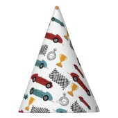 Blauw & Rood Snelle Retro Racing Auto's Feesthoedjes (Rechts)