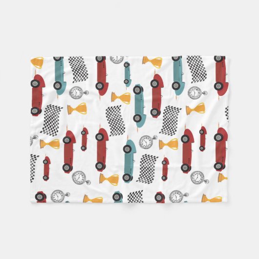 Blauw & Rood Snelle Retro  Racing Auto's Fleece Deken (Voorkant (Horizontaal))